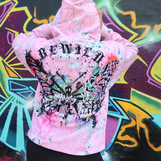'Graffiti Butterfly' Hoodie - Baby Pink