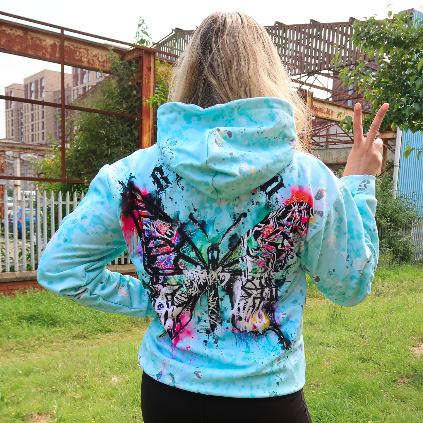 'Graffiti Butterfly' Hoodie - Summer Blue