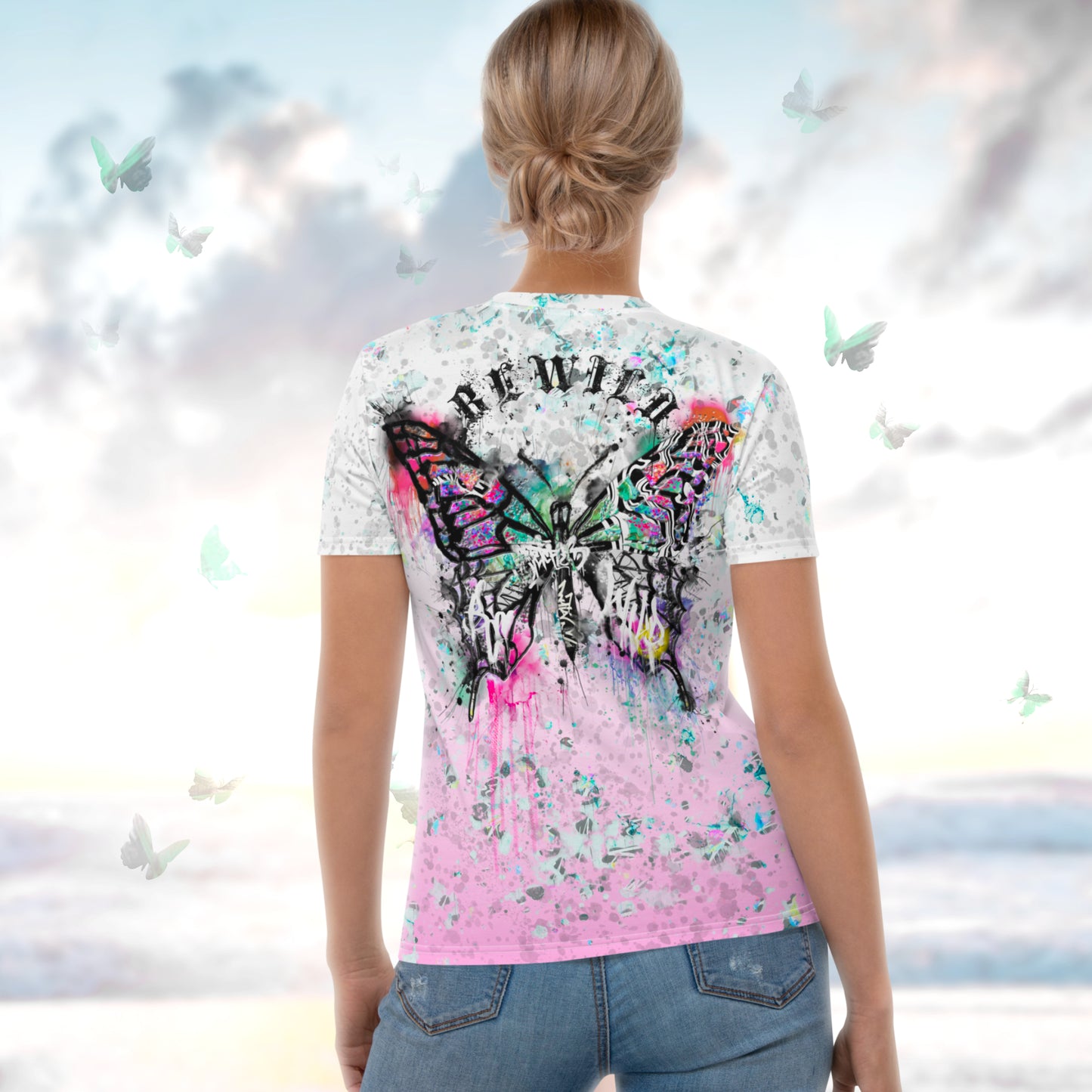 'Graffiti Butterfly' T-shirt - Pink Gradient